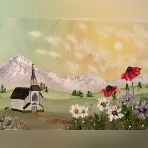 Charming Countryside Church Canvas Painting